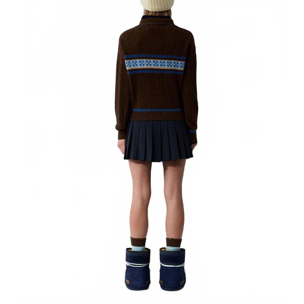 NEW GUEST IN RESIDENCE cable collegiate polo sweater in chestnut combo - Picture 3 of 4